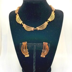 Renoir Signed Vintage Copper Necklace and Clip-on Earrings Set